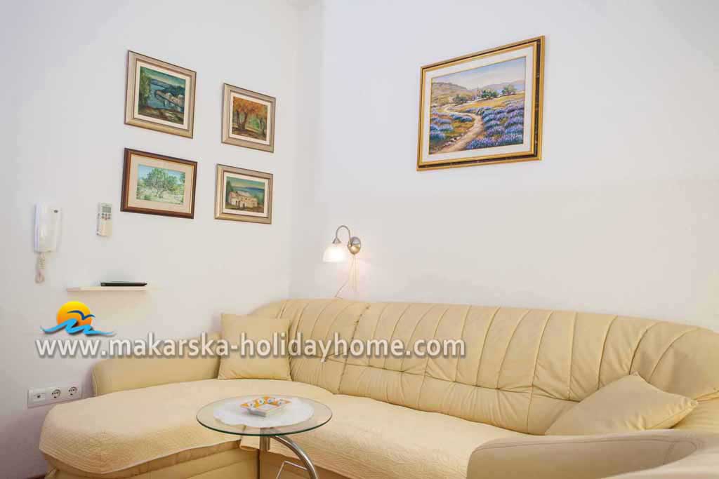 Vardagsrum med bäddsoffan - Lägenhet Lila / 13